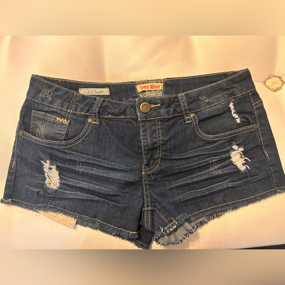 Hot Kiss Denim Shorts with Distressed Look
